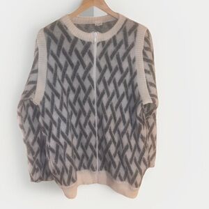 Vintage Raska Yugoslavia Handknit Wool Zip Cardigan Sweater Criss Cross XL
